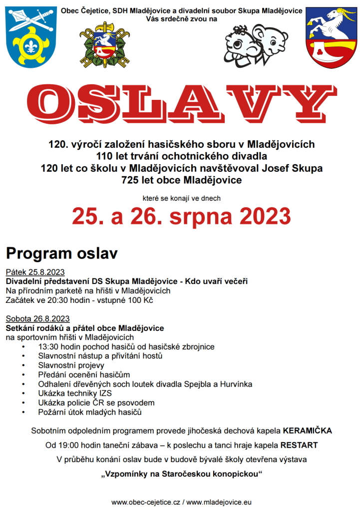 Oslavy Mladějovice 725 let obce, 120 let hasiči, 110 let ochotníci